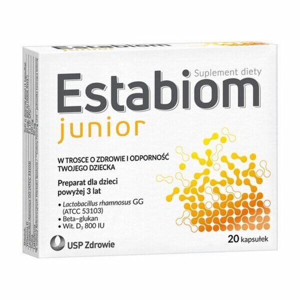 Estabiom Junior - a dietary supplement for the sake of your child's health and immunity. Estabiom Junior dietary supplement, which contains one of the best-studied strains of Lactobacillus rhamnosus GG bacteria and vitamin D3 supporting the child's immune system,