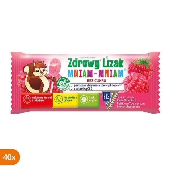 Healthy Lollipop MniamMniam with vitamins C and D - a dietary supplement containing Finnish xylitol and vitamins C and D. The preparation is intended for adults and children over 3 years of age. Vitamins D and C support the proper functioning of the immune system.