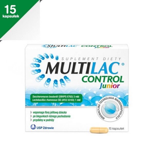 Multilac Control Junior - пищевая добавка, содержащая различные ингредиенты дрожжевой культуры Saccharomyces boulardii, бактерий Lactobacillus rhamnosus GG и пребиотики. Препарат предназначен для детей от 3-х лет.