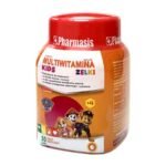 Multivitamin Kids Pharmasis Gummies - a dietary supplement in the form of jellies with vitamins, zinc, manganese, iodine and selenium. The product is intended for children over 4 years of age. Fruit flavor. Active ingredients contained in the Multivitamin Kids dietary supplement.
