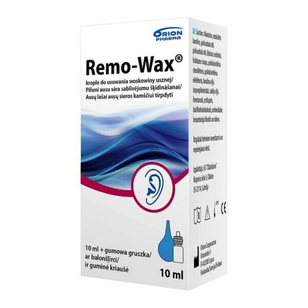 Medical component.The preparation is used to prevent the formation of an earwax plug, or to remove the already formed by dissolving earwax. It contains natural, safe substances, incl. Allantoin and Lanolin. Remo-Wax earwax remover drops dissolve the earwax and prevent it from forming.
