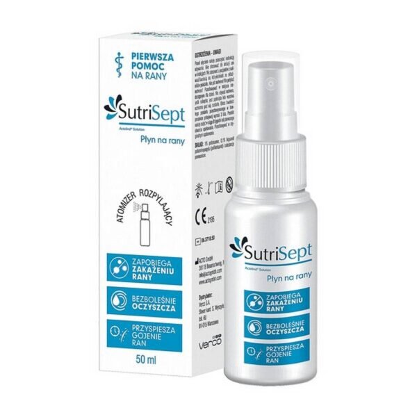 SutriSept is a medical device in the form of a liquid with an atomizer for use on wounds. SutriSept is intended for cleaning, irrigating and moisturizing wounds and burns of the 1st and 2nd degree.