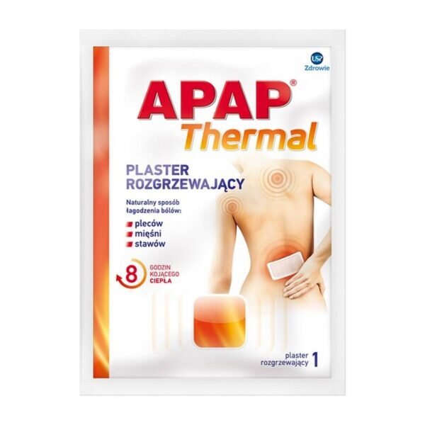 Apap Thermal is a warming patch that relieves pain in the back, muscles and joints. APAP Thermal is a patch with a warming effect, relaxing the muscles, reducing the feeling of pain. This product generates heat resulting from heating loose ingredients (powdered iron) placed in the patch sachet.