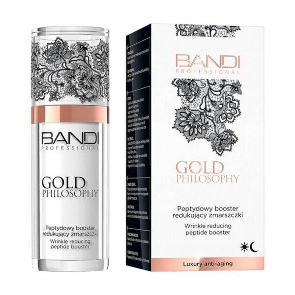 Peptide booster reducing wrinkles - reduces the visibility of wrinkles, firms, tones and restores the youthful contour of the face. It is rich in rejuvenating peptides. It has a light, gel texture. Bandi Exclusive Gold Philosophy, a peptide booster reducing wrinkles.