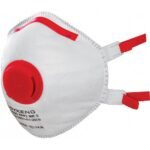Protective respirator with protection class FFP3, protection factor up to 50x NPK-P, plastic round exhalation valve, rubber bands. Suitable for working with biological reagents and fibers, against solid particles, against particles of non-volatile liquids.