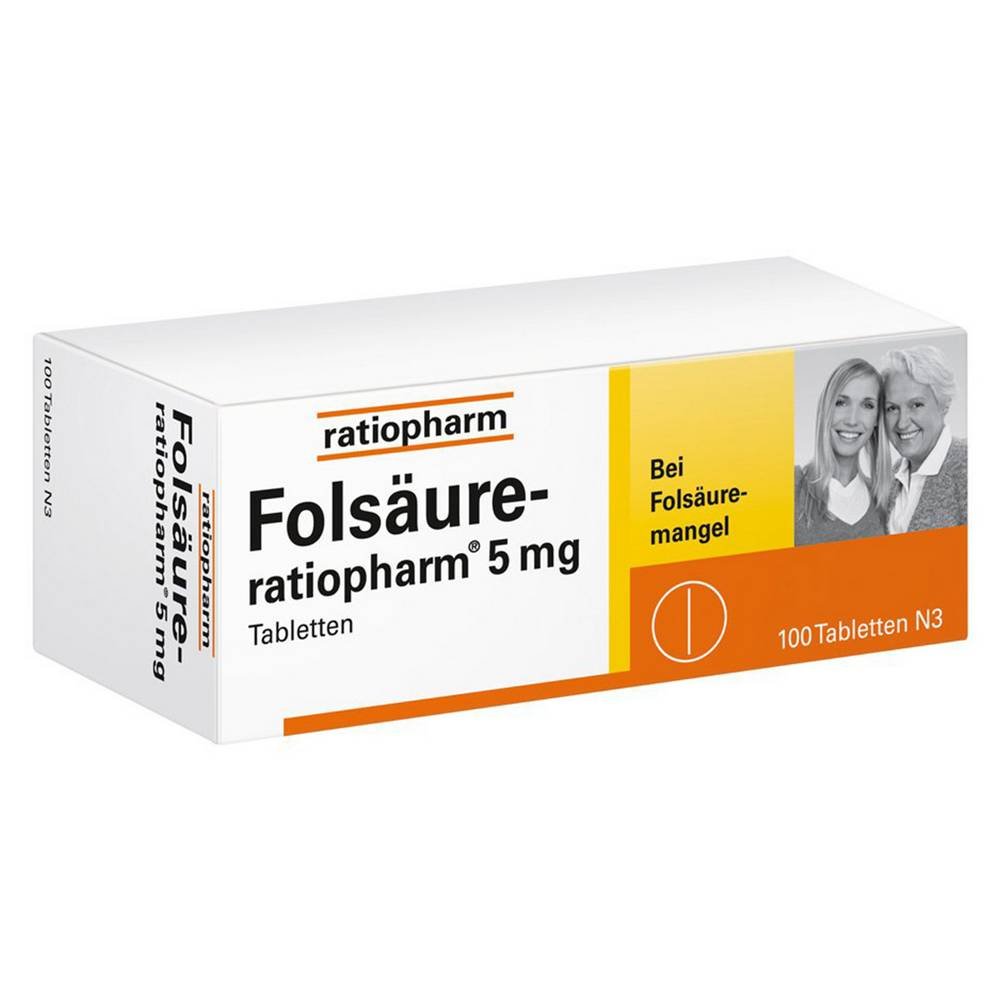 Фолиевая Кислота Ратиофарм 5 Мг, Folic Acid Ratiopharm 5 Mg, 100.