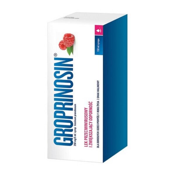 Groprinosin Forte syrup is an antiviral drug that increases the body's resistance. It can be used as a stimulant for the immune system in patients with recurrent infections of the upper respiratory tract. The indication for administration of the syrup is also the treatment of herpes simplex in people diagnosed with infection with this virus (Hepares simplex). Groprinosin Forte is intended for people over 1 year of age.