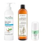 The Natural Care Kit provides comprehensive care for the entire body, also taking into account the delicate skin of the armpits. In addition, it will take care of weakened hair that requires regeneration. Rebuilding wheat-oat shampoo Sylveco with a pleasant scent of lemongrass soothes scalp irritations, while strengthening the hair and improving its elasticity. The Vis Plantis Helix Vital Care lotion with snail slime filtrate will help to moisturize the whole body after bathing, soothing dry, flaky and sensitive skin. The feeling of freshness will be ensured by the natural roll-on deodorant with aloe vera extract Make Me Bio Deo Natural, which will reduce the unpleasant smell and soothe irritation of the delicate skin under the arms.