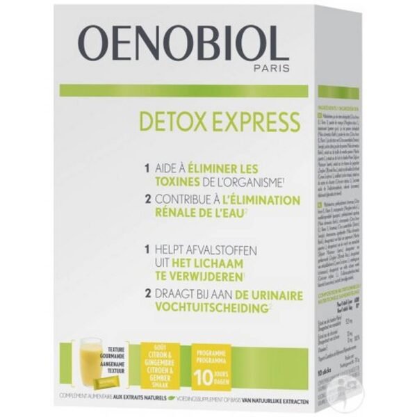 Oenobiol Detox Express Lemon and Ginger 10 Sticks - это пищевая добавка с растениями и витамином Е, с подсластителем натурального происхождения, которую следует принимать в 10-дневной программе.