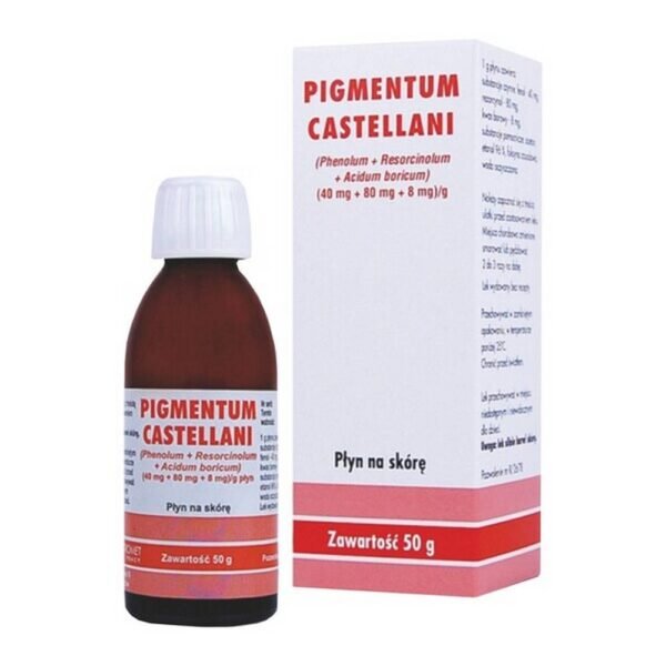 Pigmentum Castellani is a liquid to be applied to the skin. The drug has a disinfecting effect, including fungicidal, anti-inflammatory and exfoliating properties.