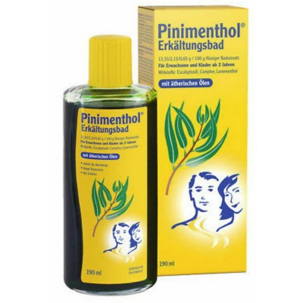 pinimenthol cold bath 190 ml When bathing, the high-dose essential oils contained in the Pinimenthol Cold Bath are absorbed through the respiratory tract as well as through the skin and transported to the bronchi.