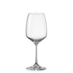 Set of classic red and white wine glasses with a cup in the shape of a semi-enclosed tulip.
