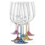 Colored legs will help you easily distinguish the wine glasses on the table.