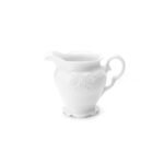 The white milk jug is suitable for serving coffee or tea.