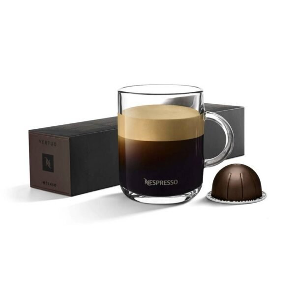 The Intenso - a Vertuo coffee that is thick and black as the night, with the bright golden aromas of brown sugar.
