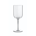 Designer white wine glass with a modern shaped goblet on a stable leg.