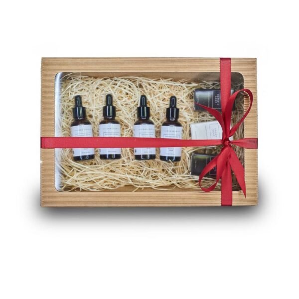 Gift set 1 piece, Dan DurThe exact composition of the packages:Great setAlmond oil (30 ml), rosehip oil (30 ml), jojoba oil (30 ml), Amla oil (30 ml), classic soap (2x), argan oil soapMedium setAlmond oil (30 ml), rosehip oil (30 ml), jojoba oil (30 ml), classic soap, argan oil soapSmall setPomegranate Oil (30 ml), Almond Oil (30 ml), Argan Oil Soap100% pure and organicCold pressedGoods from India