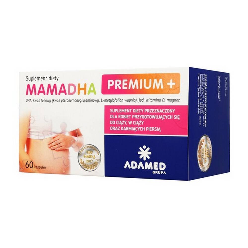 mamadha premium 60 Пищевая добавка, содержащая витамины и минералы, для женщин в период беременности и кормления грудью.