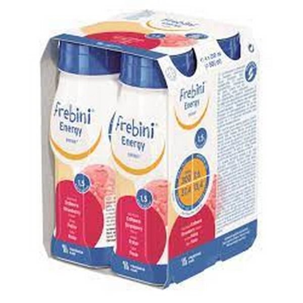 Frebini Energy drink liquid strawberry flavor, 4 x 200 ml.Frebini Energy drink liquide saveur fraise, 4 x 200 ml