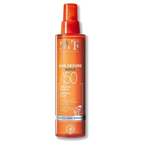 SVR Sun Secure Huile Biodegradable Dry Oil SPF 50+provides very high protection against UVA and UVB.