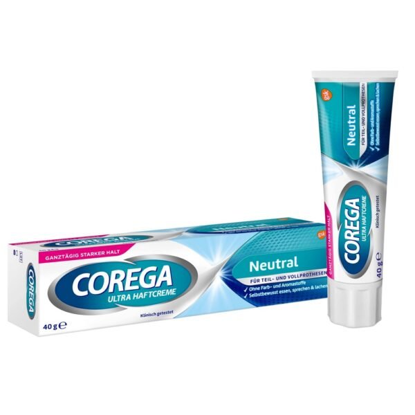 Fixation cream  Corega Ultra neutral 40 g 3D, all-round protection, care for the whole day, protection from residues, increased comfort, without zinc