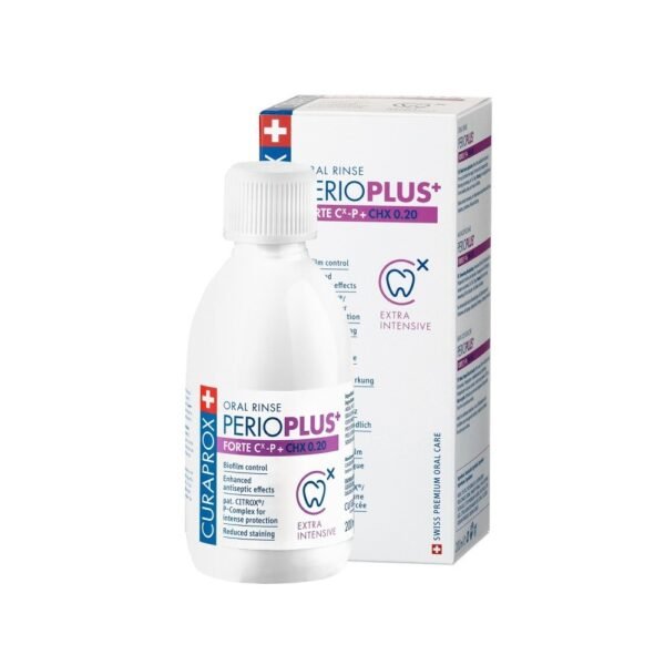 Perio Plus+ Forte Mouthwash contains the highest concentration of CHX, provides superior antibacterial protection against oral bacteria and prevents the formation and accumulation of plaque.