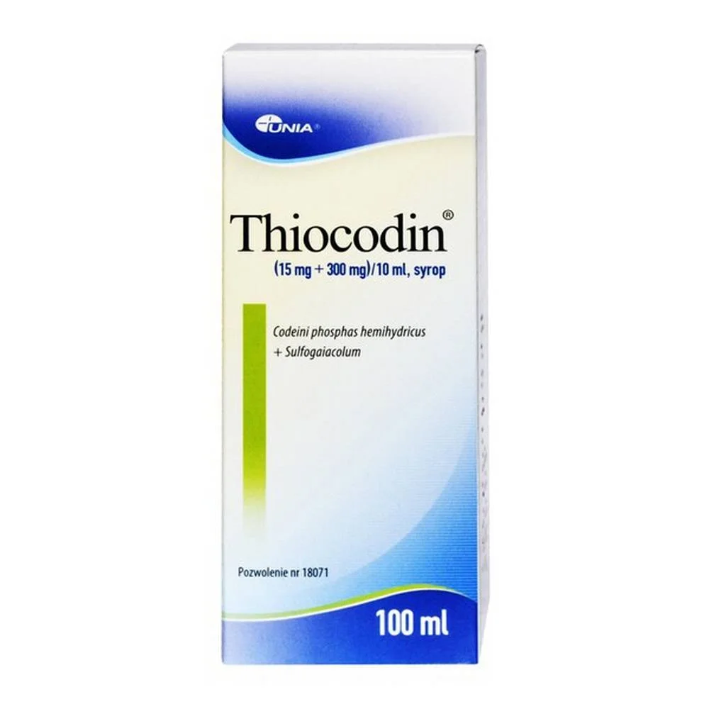 Thiokodin, 15 mg + 300 mg/10 ml, 100, Tiokodyna, 15 mg + 300 mg/10 ml, 100, UNIA