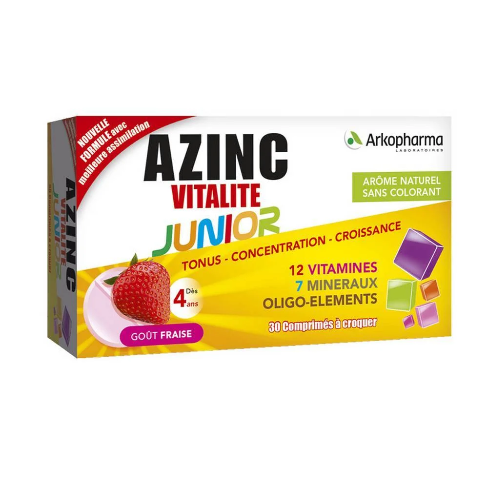 Azinc Vitality Junior Strawberry, 30, Azinc Vitalité Junior Fraise, 30 , ARKOPHARMA