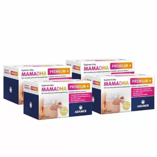 Mamadha Premium+ contains a properly selected composition of DHA, vitamins and minerals - ingredients that support the care of the pregnant woman's body and the proper development of the fetus and pregnancy.