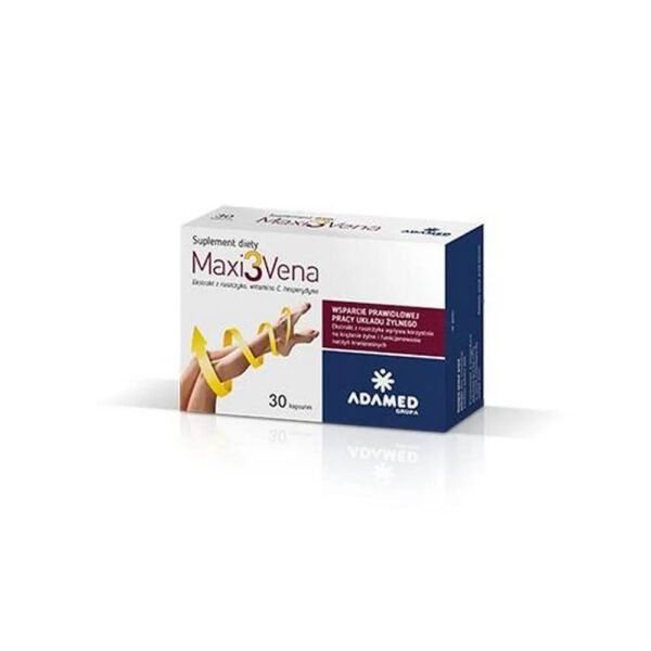 Maxi3Vena is a dietary supplement containing butcher's broom extract, ascorbic acid and hesperidin, which support the proper functioning of the venous system and have a beneficial effect on the functioning of blood vessels.