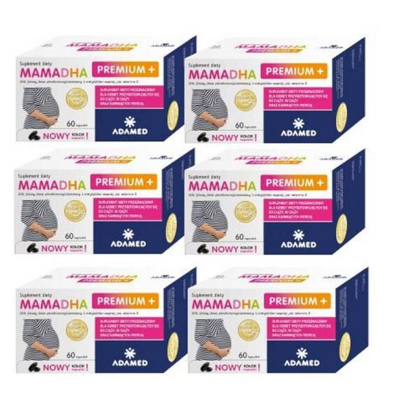 Mamadha Premium+ contains a properly selected composition of DHA, vitamins and minerals - ingredients that support the care of the pregnant woman's body and the proper development of the fetus and pregnancy.