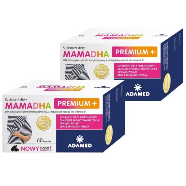 Mamadha Premium+ contains a properly selected composition of DHA, vitamins and minerals - ingredients that support the care of the pregnant woman's body and the proper development of the fetus and pregnancy.