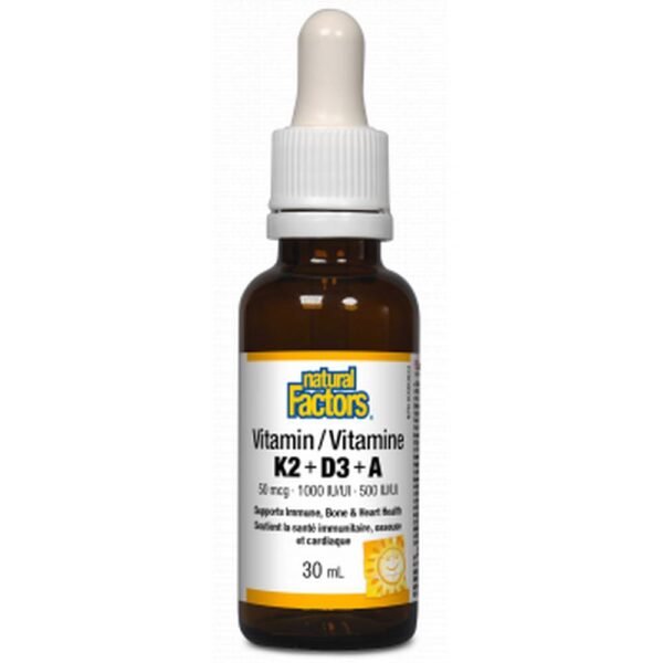 Поддержка зрения - NATURAL FACTORS VITAMIN K2 + A + D3 For maintaining vision, skin, bones and teeth drops,
