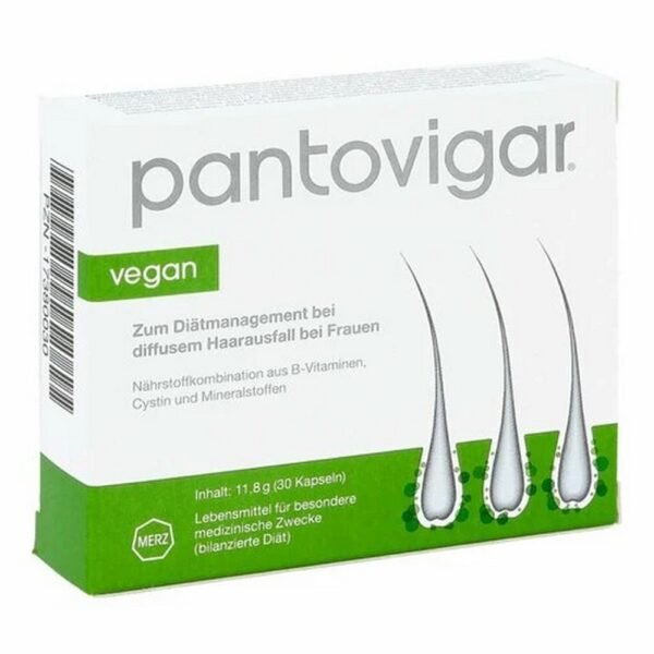 Pantovigar vegan is a vitamin complex that is used for diffuse hair loss in women.