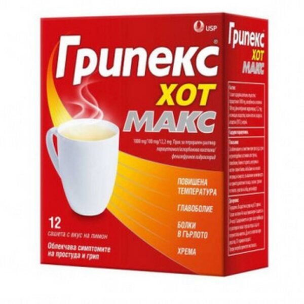 Reducing high fever-USP Zdrowie GRIPEX HOT MAX powders for colds and flu with lemon flavor sachets ,