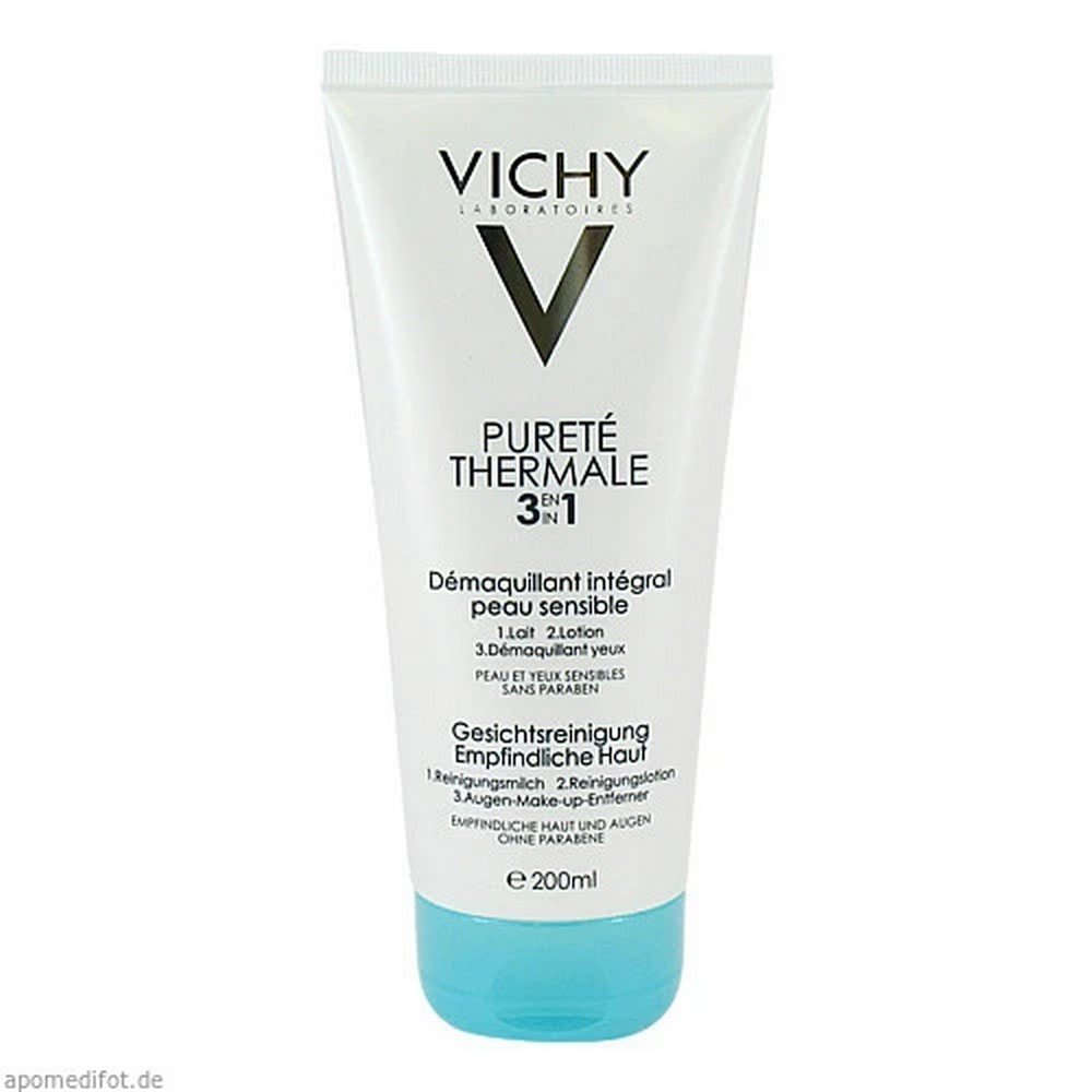 vichy purete thermal 3in1200ml The 3 in 1 facial cleanser from Purete Thermale is at the same time cleansing milk + facial toner + eye make-up remover.