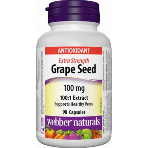 Provides antioxidant protection and combats oxidative stress - WEBER NATURALS Grape Seed Caps. 100mg,