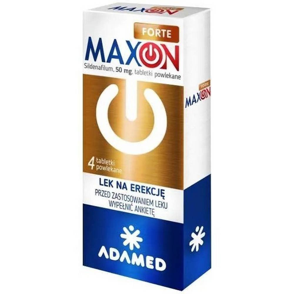 maxon forte 50mg 4 tabl It increases blood flow to the penis during sexual arousal by helping to relax the blood vessels in your penis.