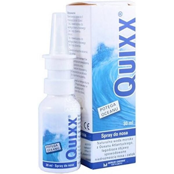 Quixx refreshing hypertonic nasal spray with sea water, reduces nasal congestion and blocked sinuses.