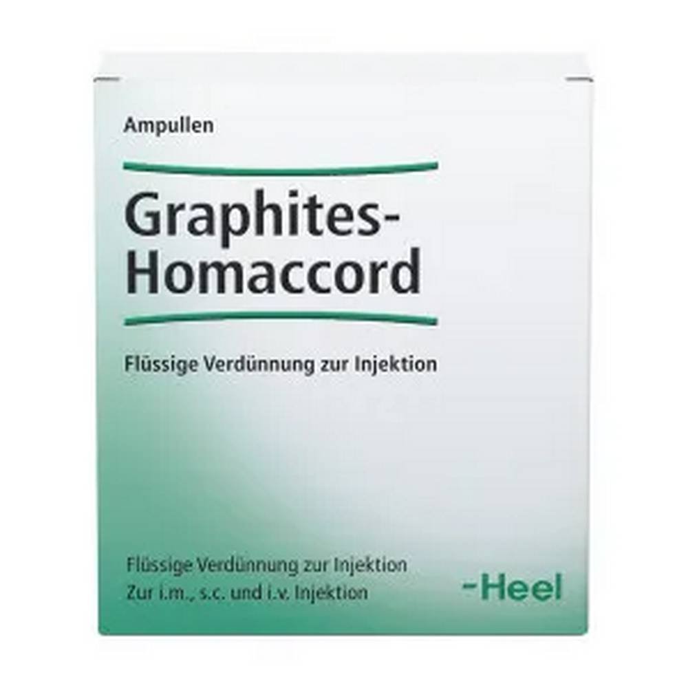 heel graphites homaccord 100 Graphites-Homaccord, liquid dilution for injection . Areas of application: Registered homeopathic medicine, therefore no therapeutic indication is given.