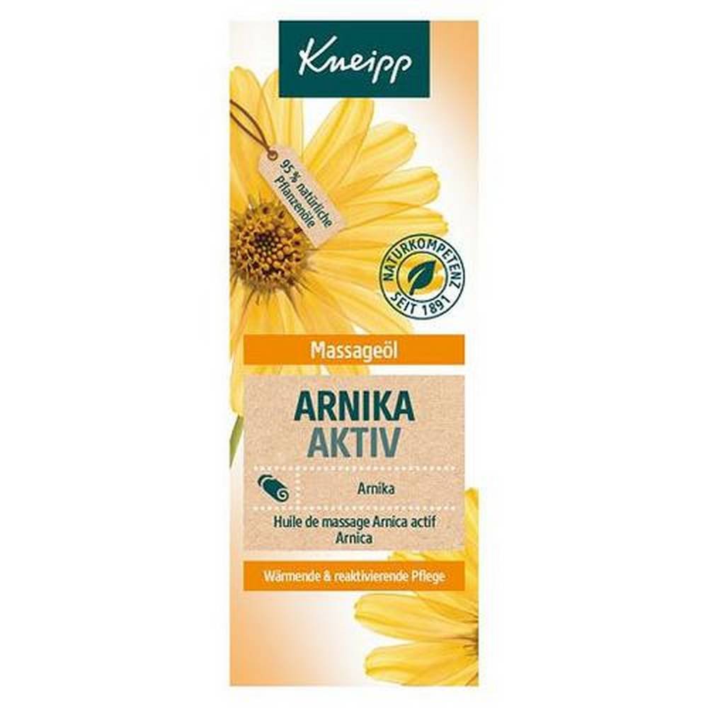 kneipp massage oil arnika aktiv 100 The Kneipp massage oil Arnika Aktiv with arnica and ginger extracts, shea butter as well as nourishing sunflower oil and moisture-regulating almond oil supports you in your skin care and ensures a relaxed skin feeling.