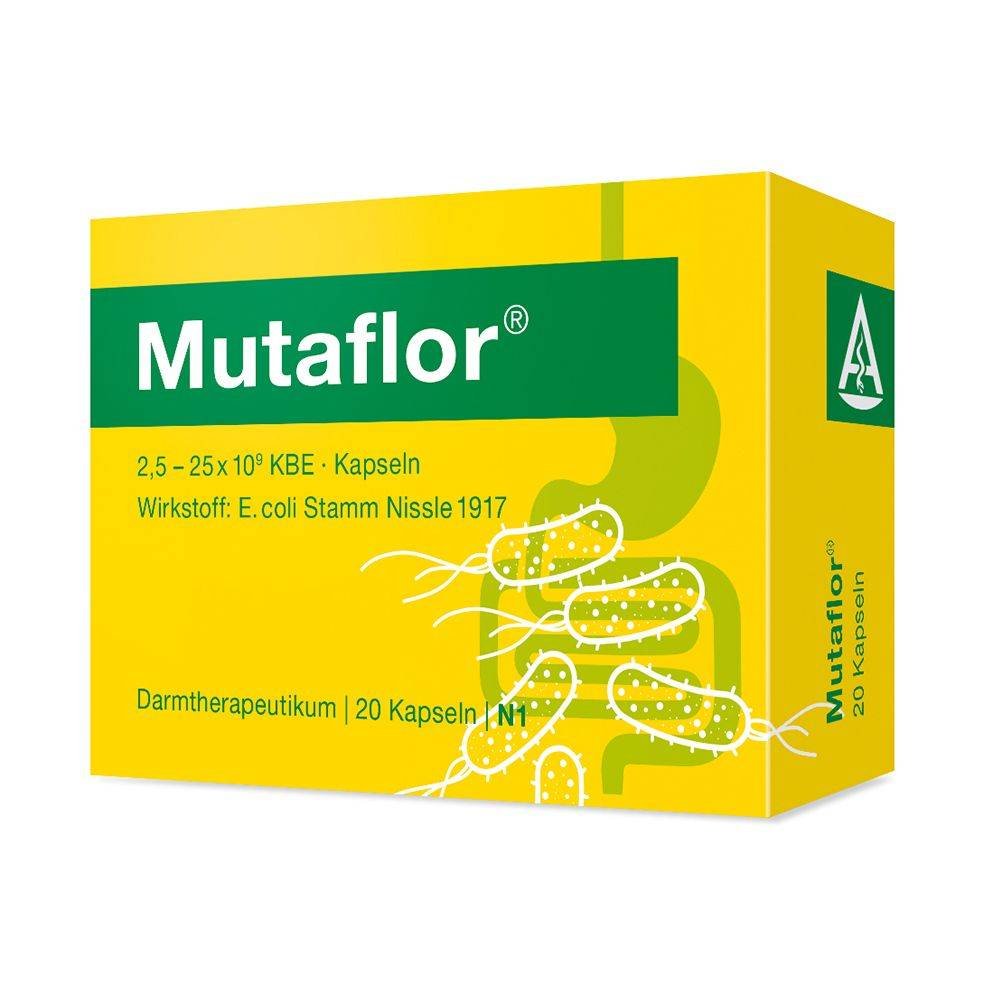 mutaflor kapseln magensaftresistent 20 stk Mutaflor contains the bacterium Escherichia coli (E. coli), strain Nissle 1917, which is a natural colonizer of the intestine, which, when it enters the large intestine, has an anti-inflammatory effect on pathogenic microorganisms.