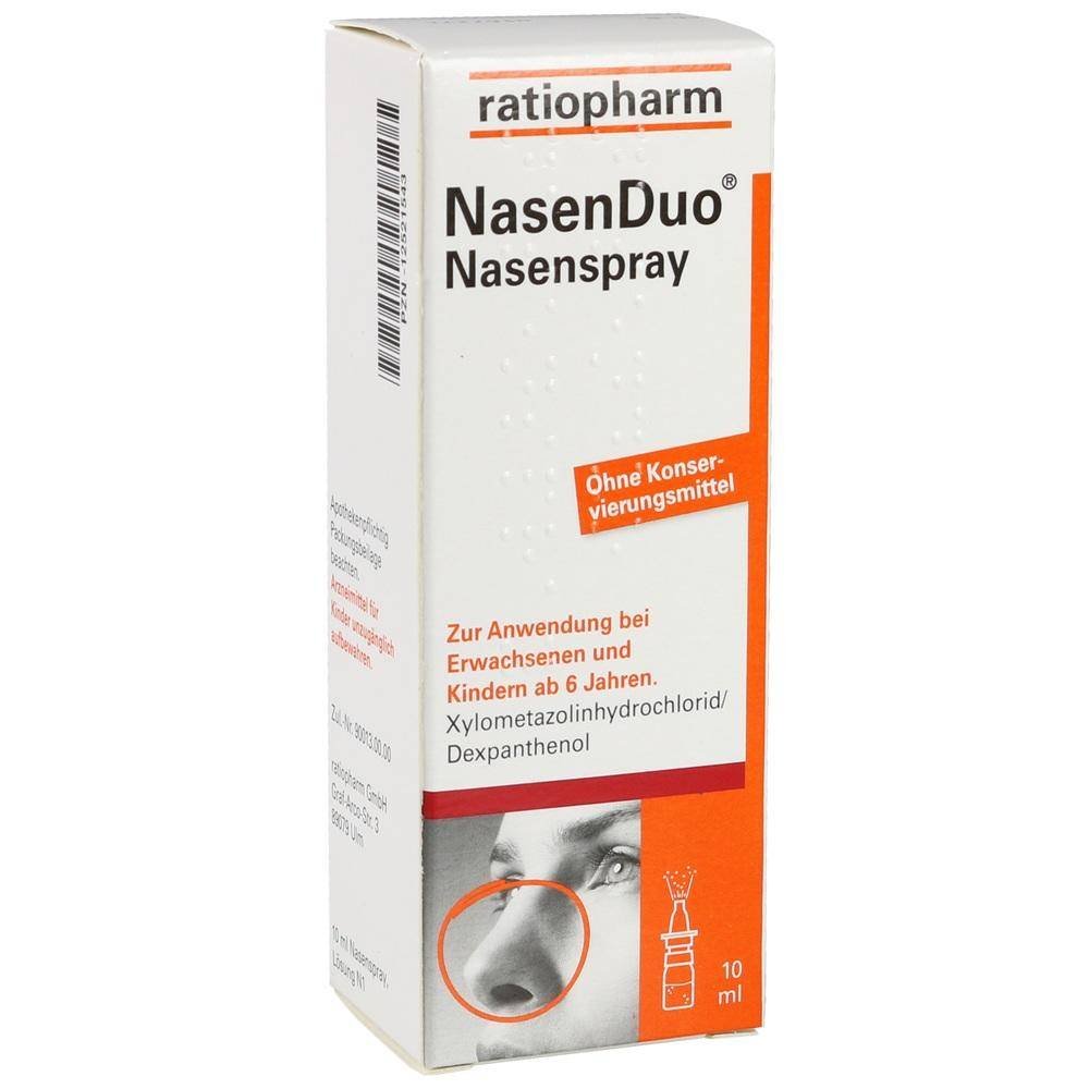nasenduo nasenspray 10ml Nasenduo nasal spray has an anti-edematous effect and has a local effect on the nasal mucosa, heals damaged skin and mucous membranes.