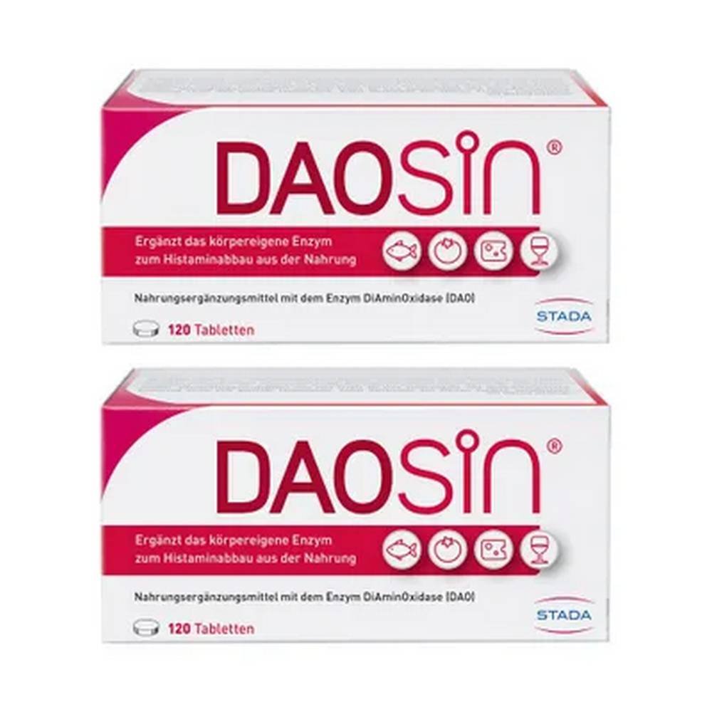 stada daosin 2x120 DAOSiN® for food intolerance, supplements the histamine breakdown from food with the enzyme diamine oxidase