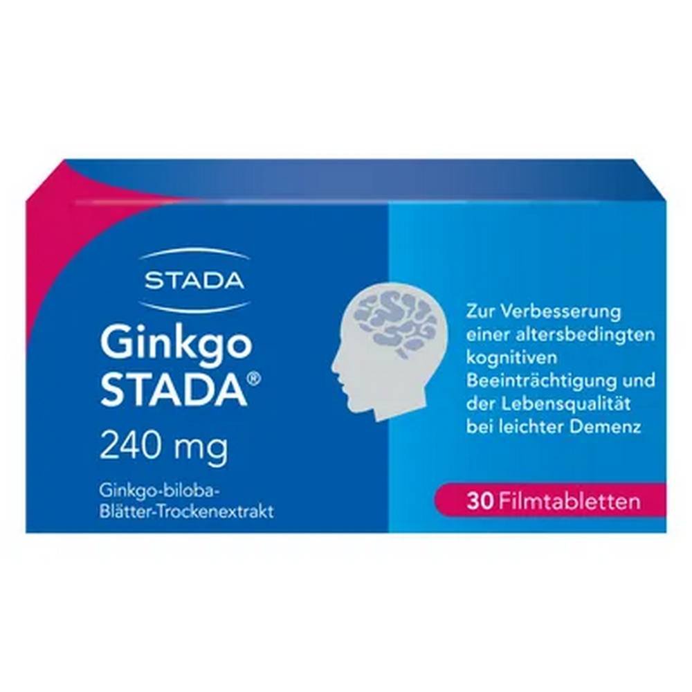 stada ginkgo biloba 240mg 30 Ginkgo STADA ® 240 mg film-coated tablets promotes blood circulation in the brain, strengthens memory and concentration,* for long-term use, high extract quality
