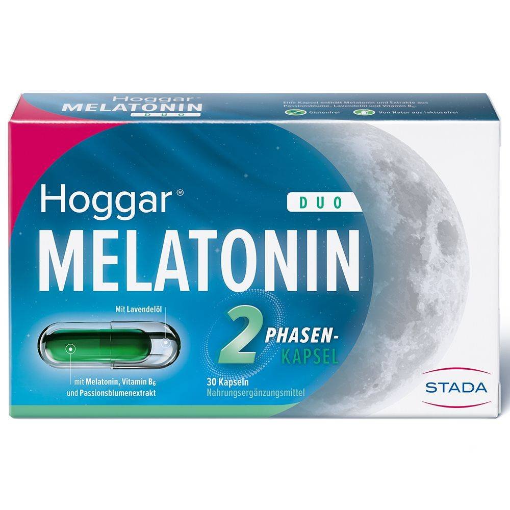 stada hoggar melatonin duo einschlaf kapseln 30 stk Hoggar ® Melatonin DUO Sleep Capsules are a convenient way to unwind in the evening and fall asleep more easily.