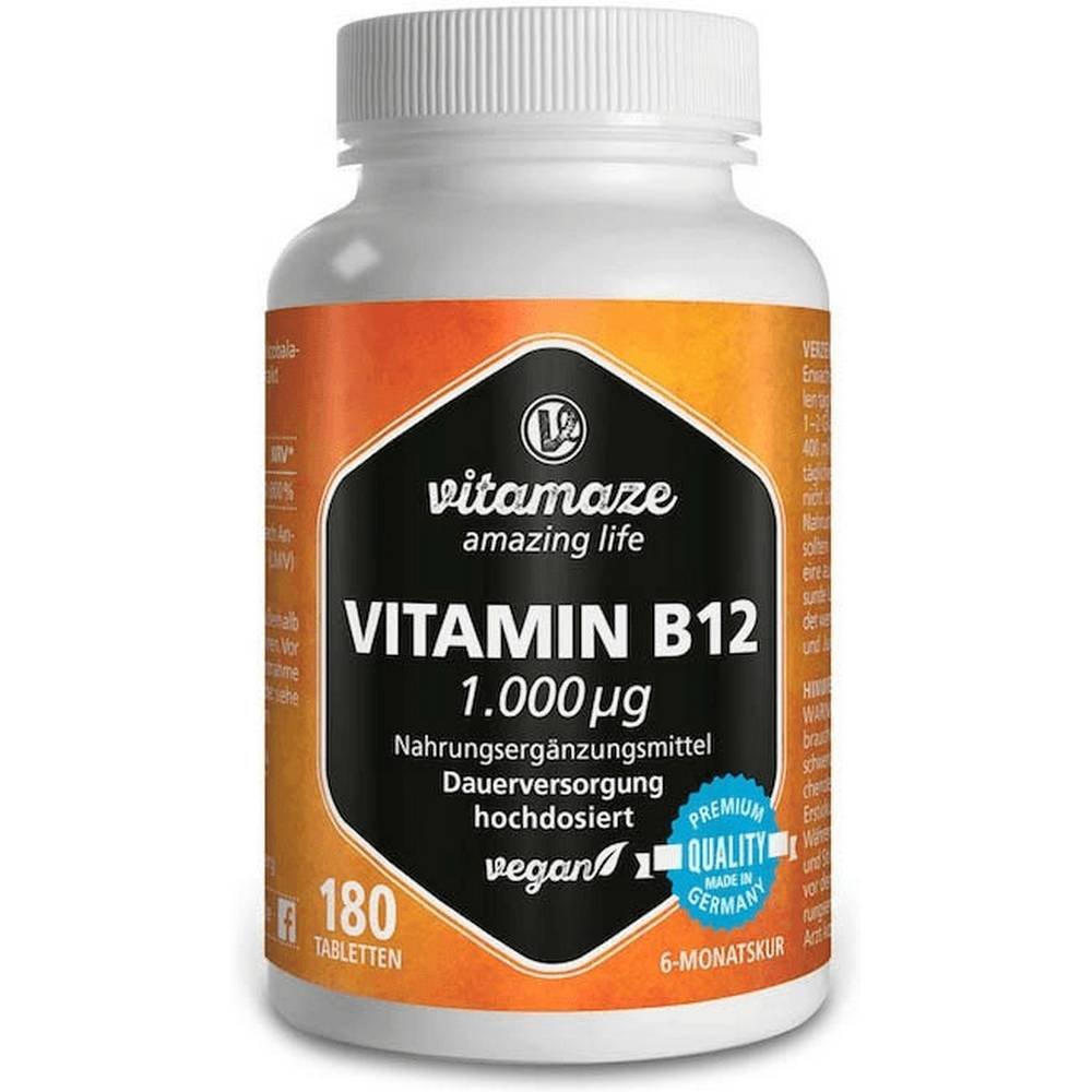 vitamaze vitamin b12 1000 µg 180 stk Vitamin B12 1000 µg high quality supplement for energy, nerves and anti-fatigue.